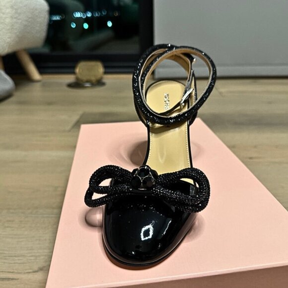 MACH & MACH Crystal Rhinestone Heels Black Size 38 Run Small US 7 Patent Leather - Picture 8 of 10